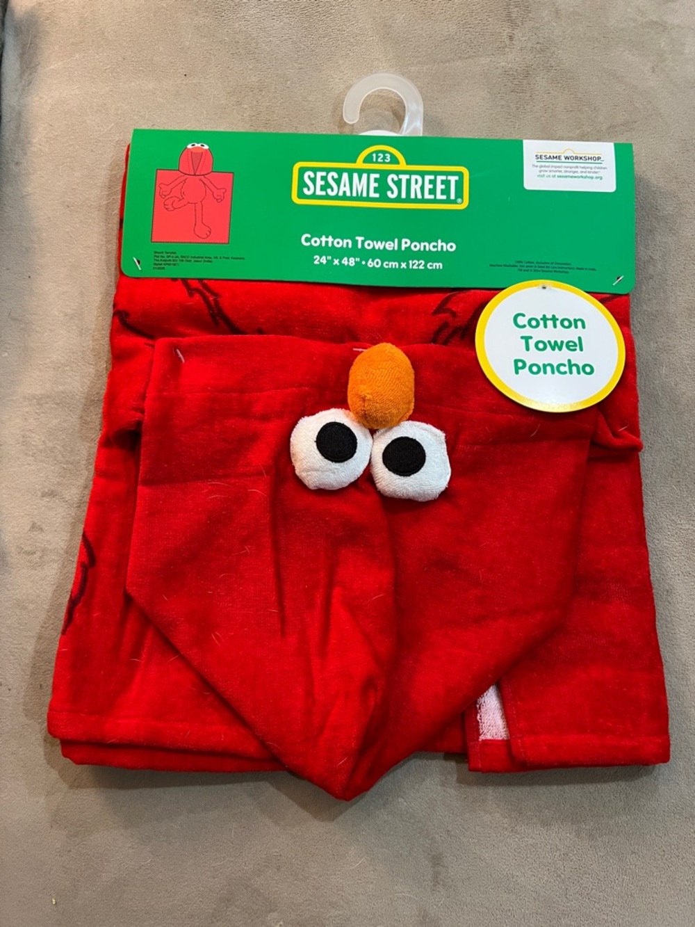 Sesame Street Elmo Cotton Towel Poncho - 100% Cotton